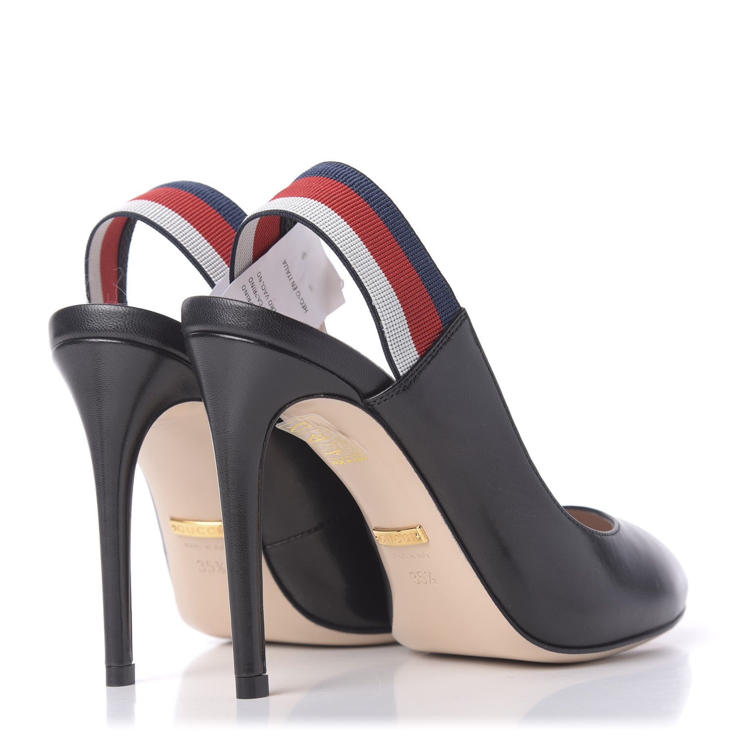 Gucci Malaga Kid Web Sylvie High Heel Slingback Pumps 35.5 Black 4 of 11