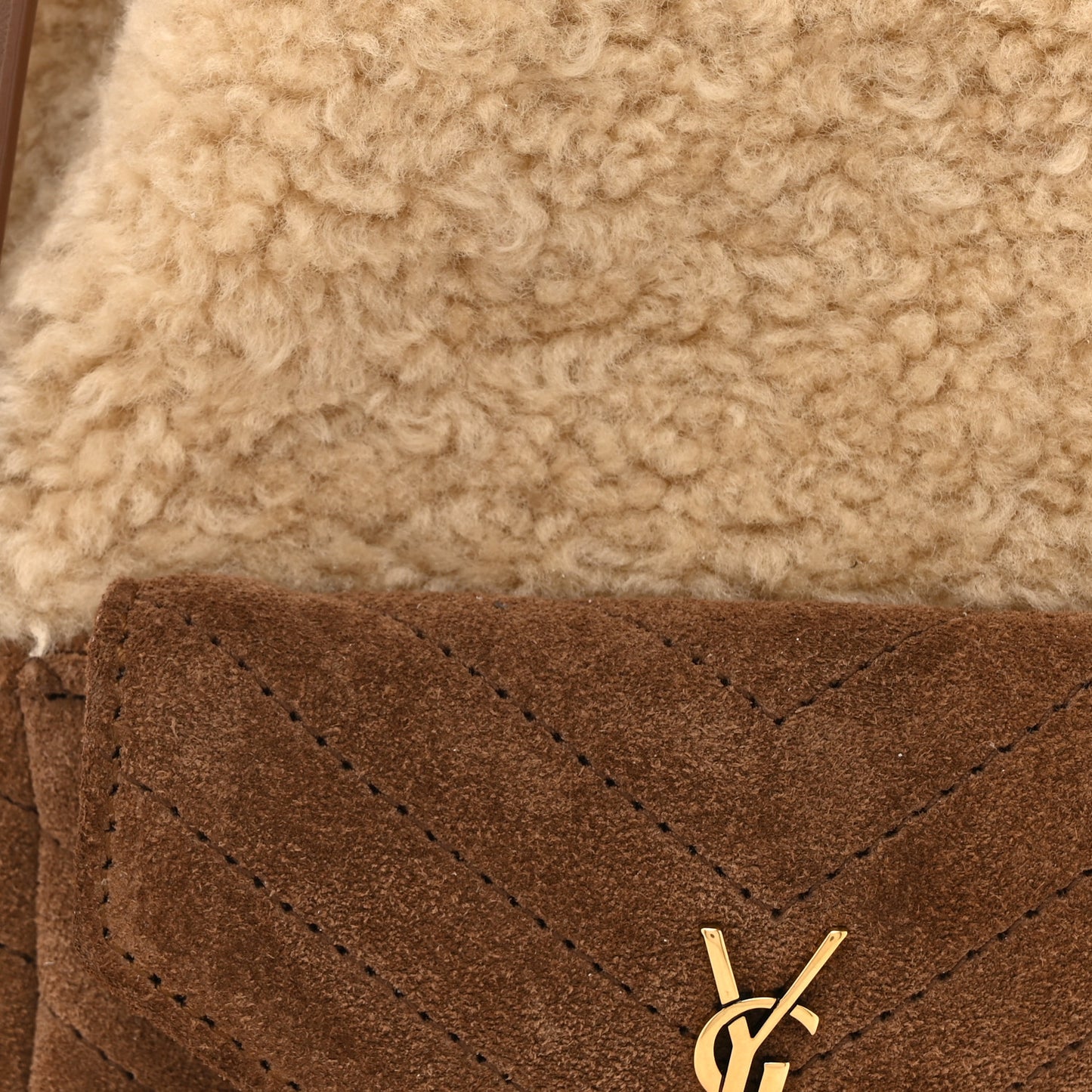 Shearling Suede Monogram Joe Nano Bucket Bag Dark Cigar Natural Beige