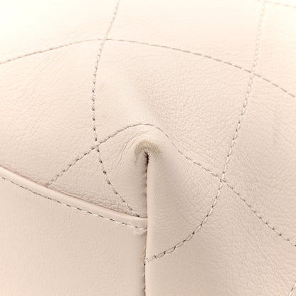 Chanel Calfskin Stitched Large Button Up Hobo Ivory Black 11 of 14