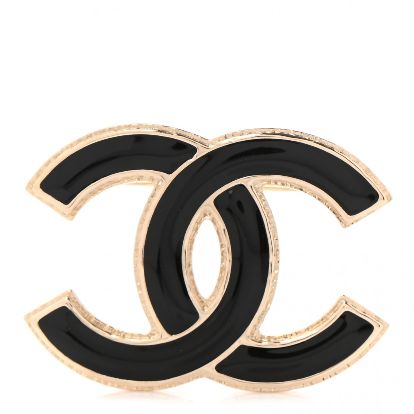 Metal Enamel CC Brooch Black Light Gold
