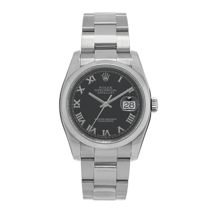 Rolex Stainless Steel 36mm Oyster Perpetual Datejust Watch Black Roman 116200 1 of 4