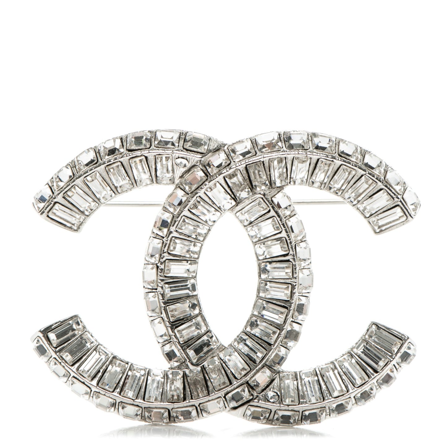 Baguette Crystal CC Brooch Silver