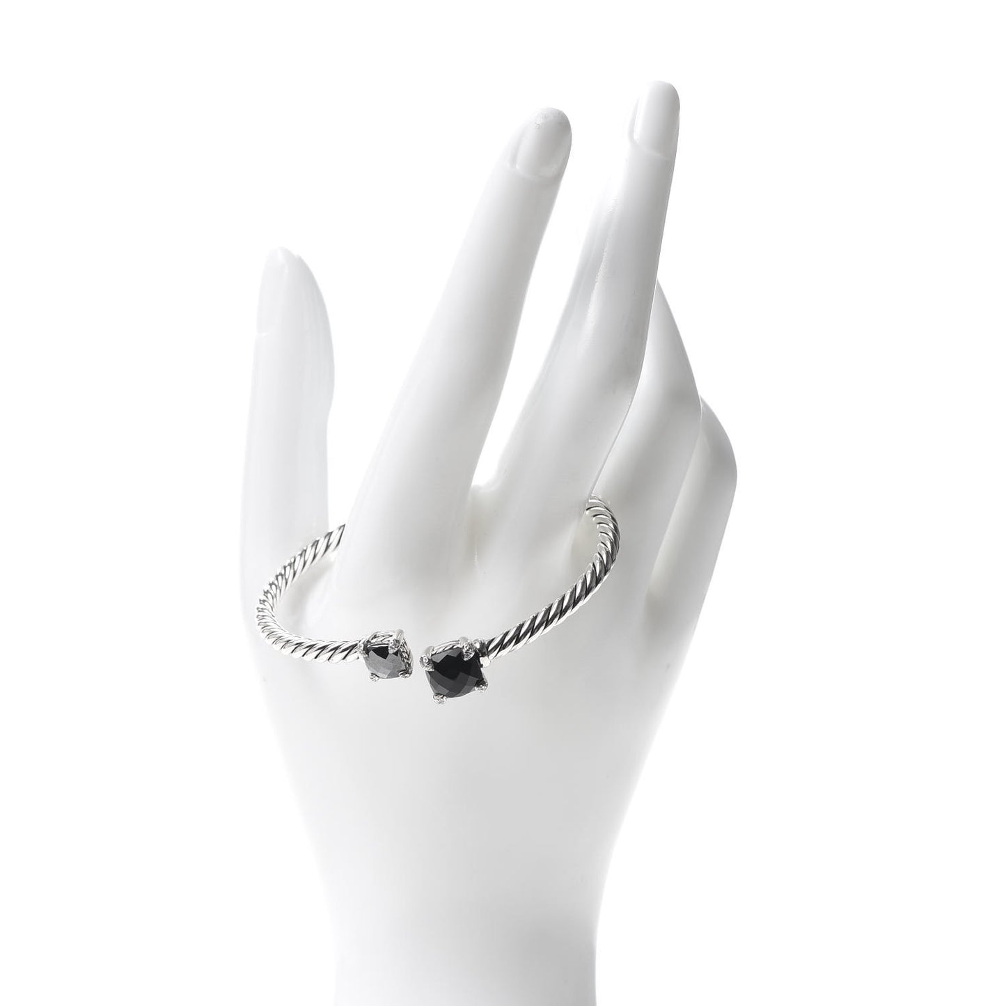 Sterling Silver Diamond Black Onyx Hematite 4mm Chatelaine Bypass Bracelet