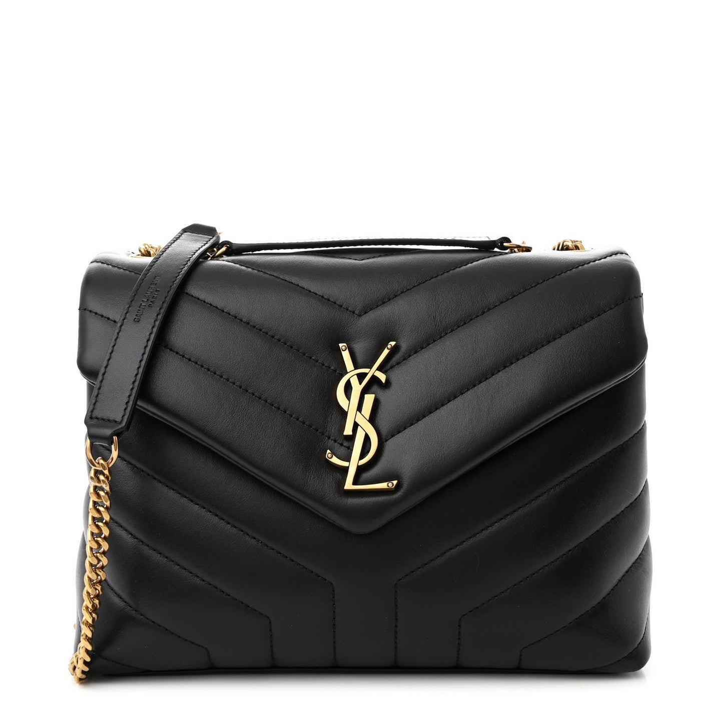 Calfskin Y Quilted Monogram Small Loulou Chain Satchel Black