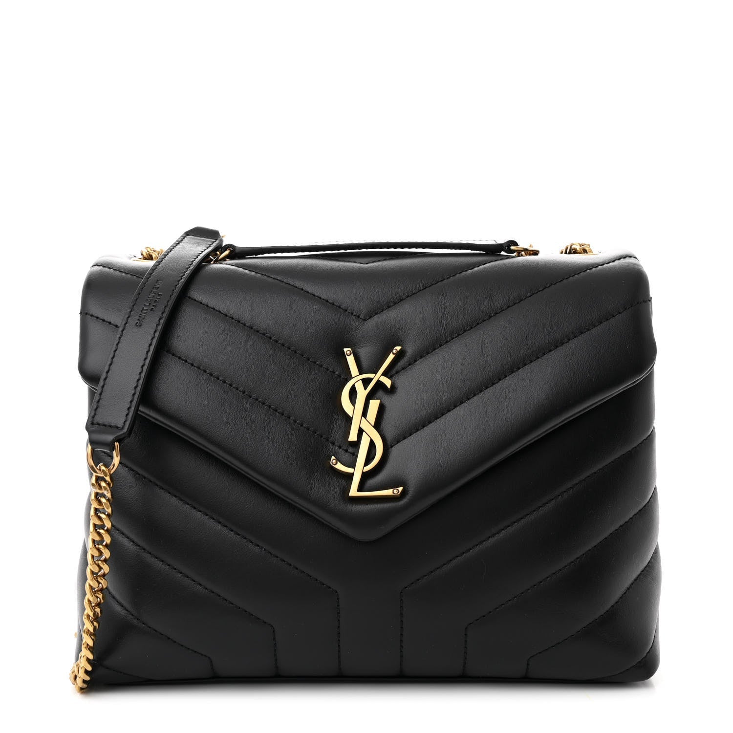 Saint Laurent Calfskin Y Quilted Monogram Small Loulou Chain Satchel Black 1 of 7