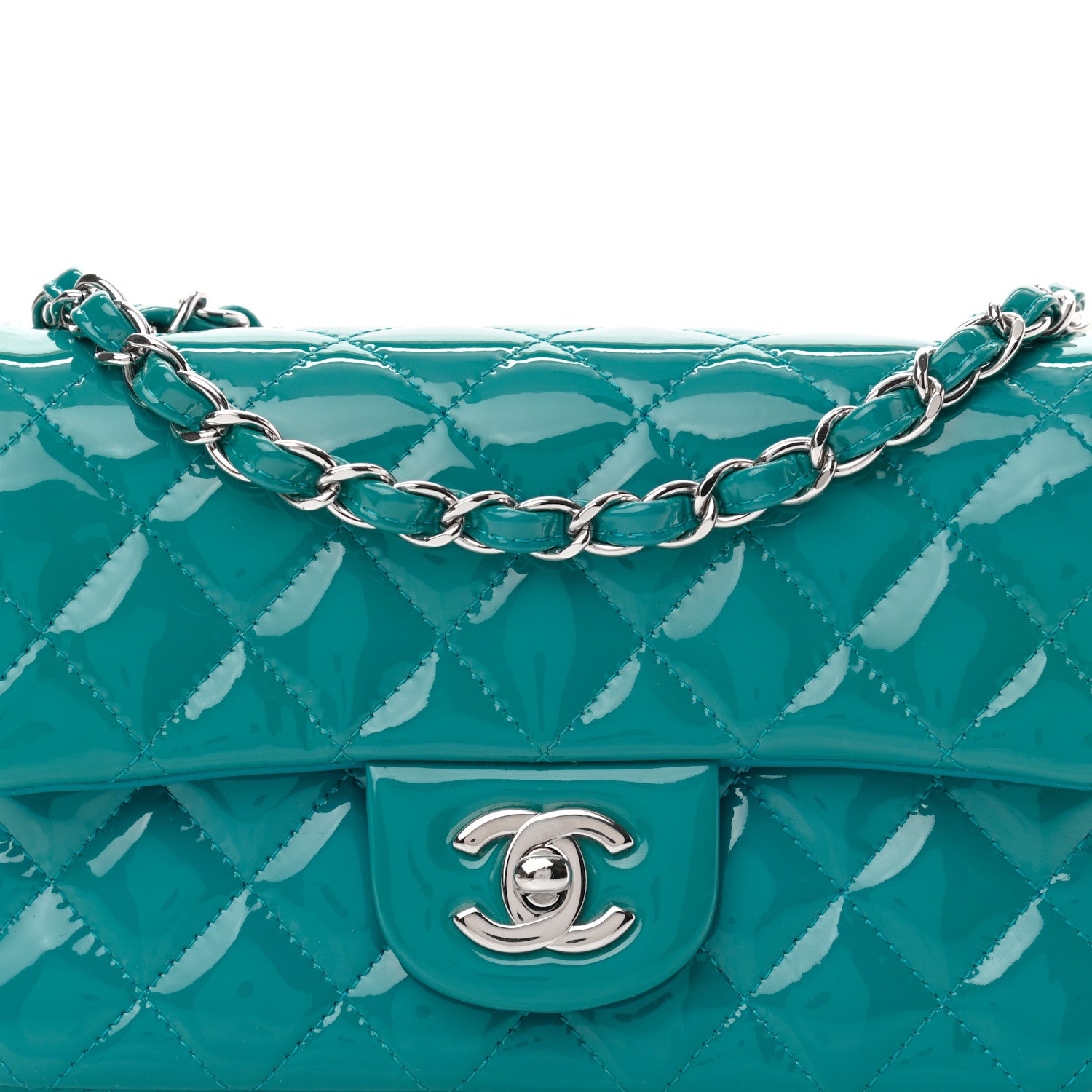 Chanel Patent Quilted Mini Rectangular Flap Turquoise 7 of 11