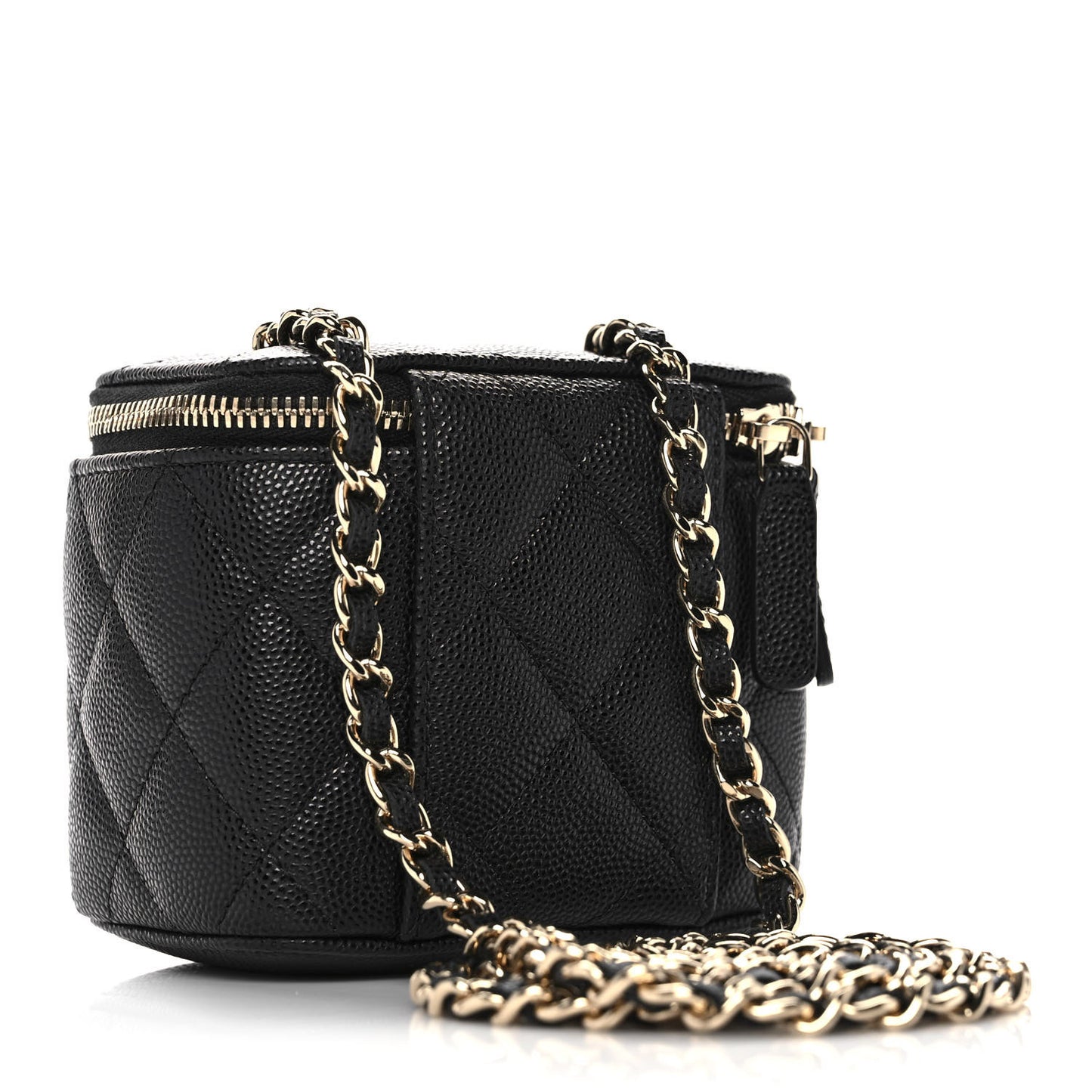 Caviar Quilted Mini Vanity Case With Chain Black