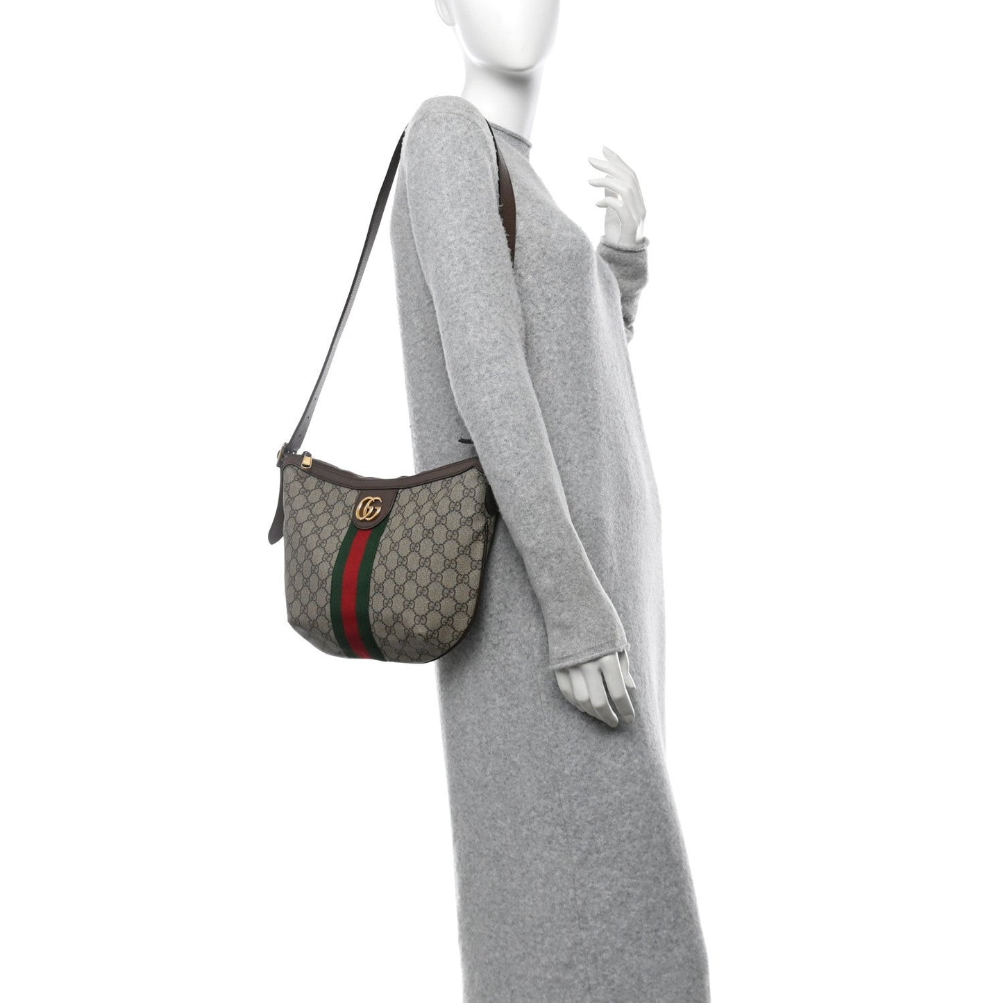 GG Supreme Monogram Web Small Ophidia Half Moon Hobo Brown