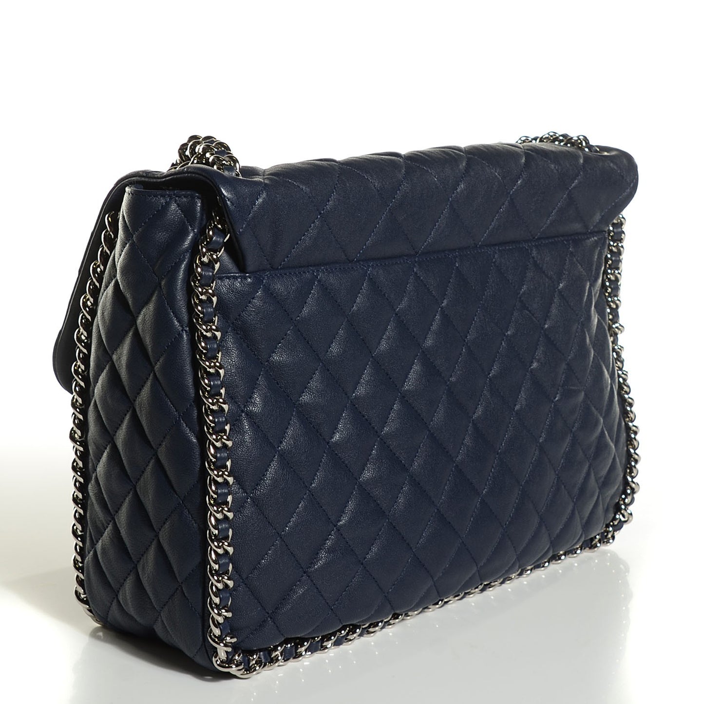 Washed Lambskin Quilted Chain Around Maxi Flap Dark Navy Blue