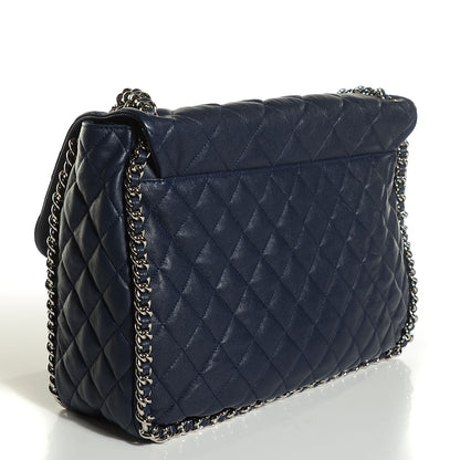 Chanel Washed Lambskin Quilted Chain Around Maxi Flap Dark Navy Blue 3 of 7