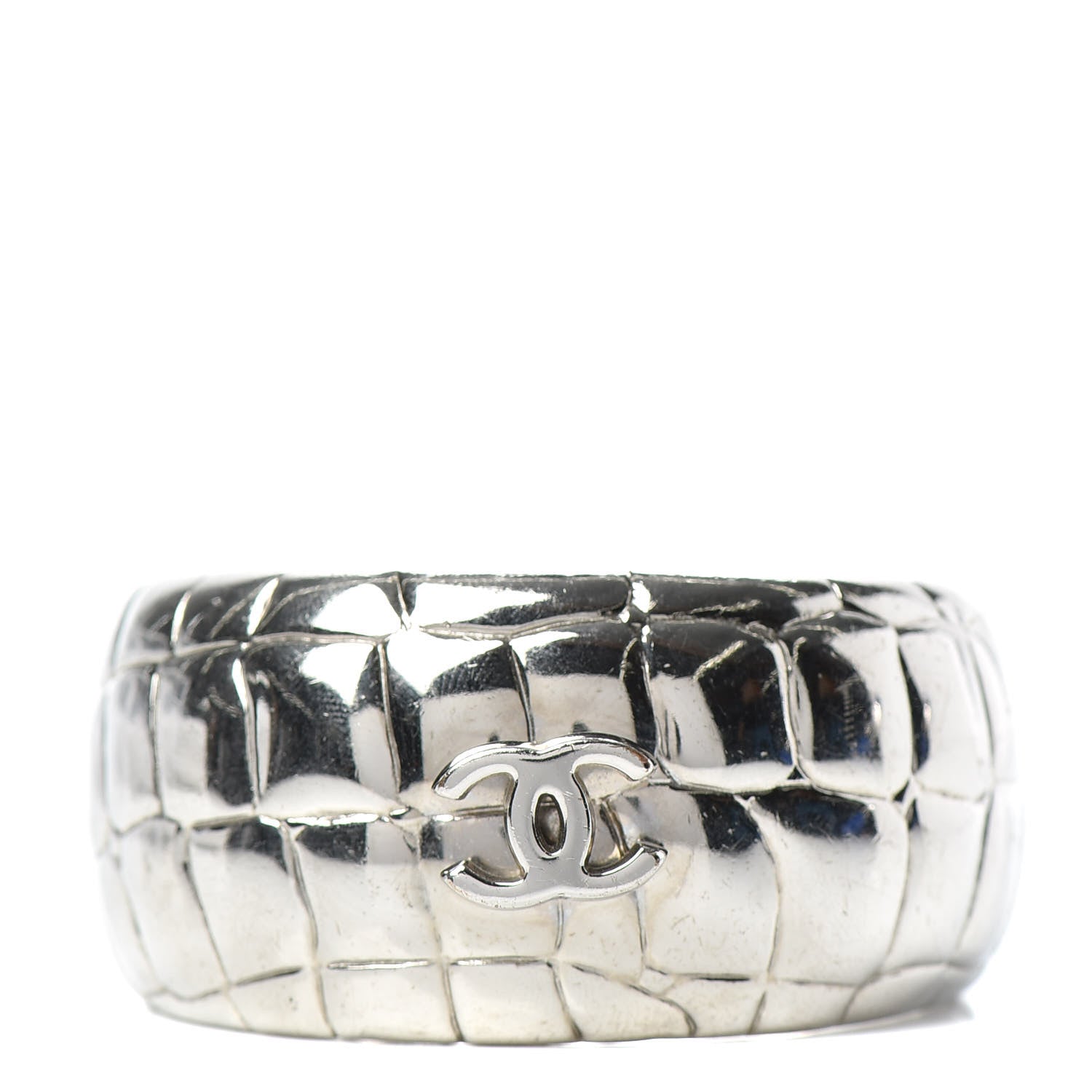 Chanel Metal Crocodile Embossed CC Cuff Silver 1 of 4