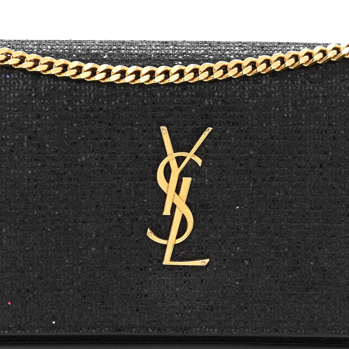 Glitter Monogram Chain Wallet Black