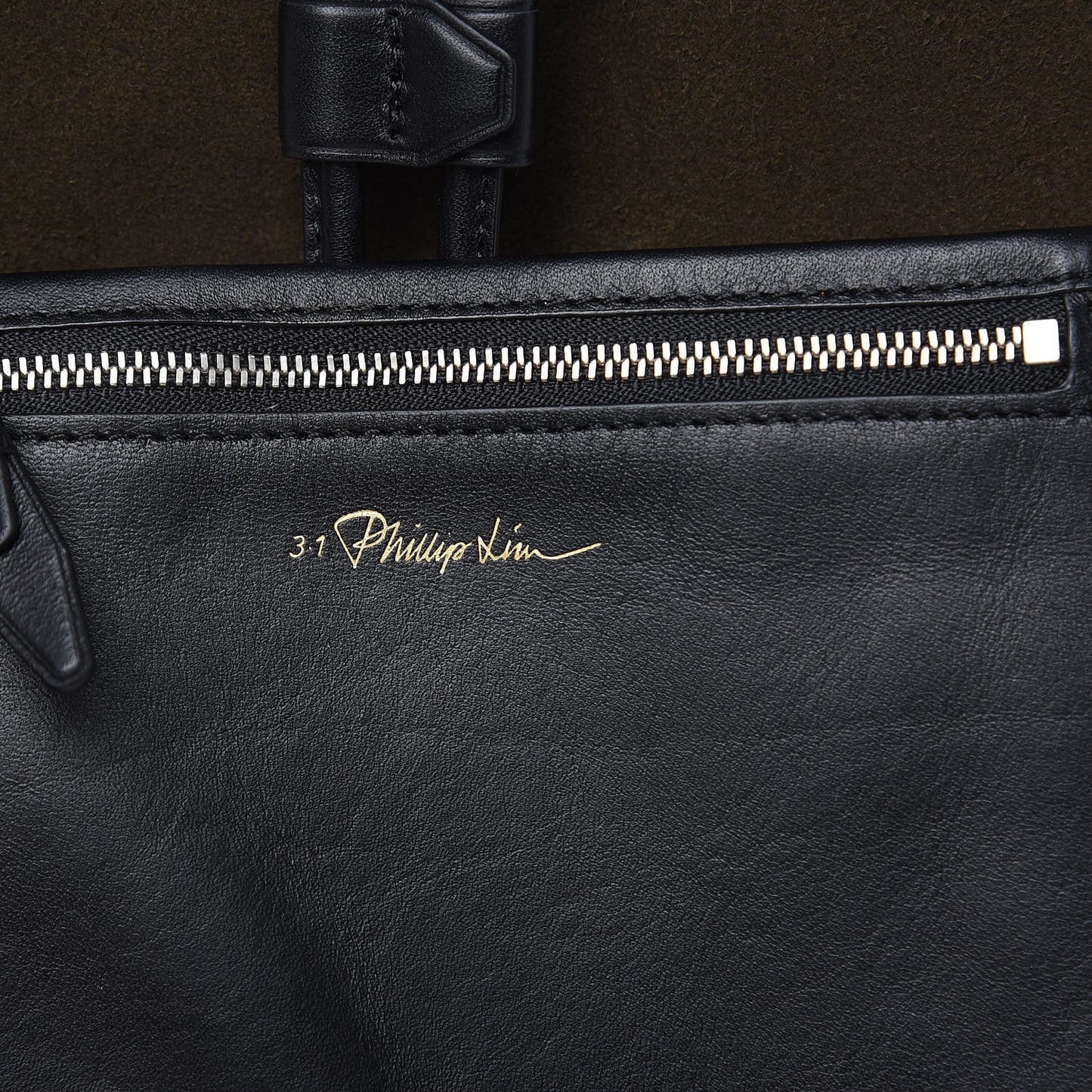 3.1 Smooth Calfskin Suede Bi-Color Small Soleil Bucket Drawstring Dark Moss Black