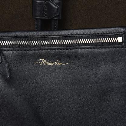 3.1 Phillip Lim 3.1 Smooth Calfskin Suede Bi-Color Small Soleil Bucket Drawstring Dark Moss Black 7 of 14