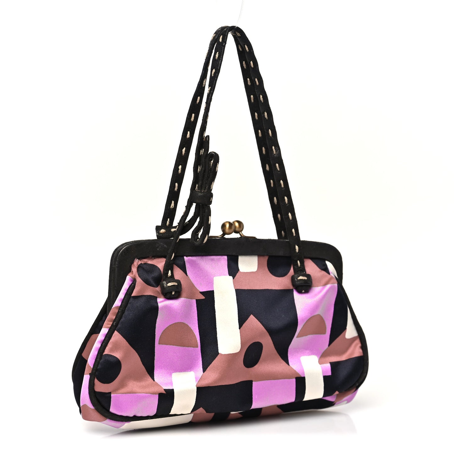 Satin Geometric Kisslock Clutch Multicolor