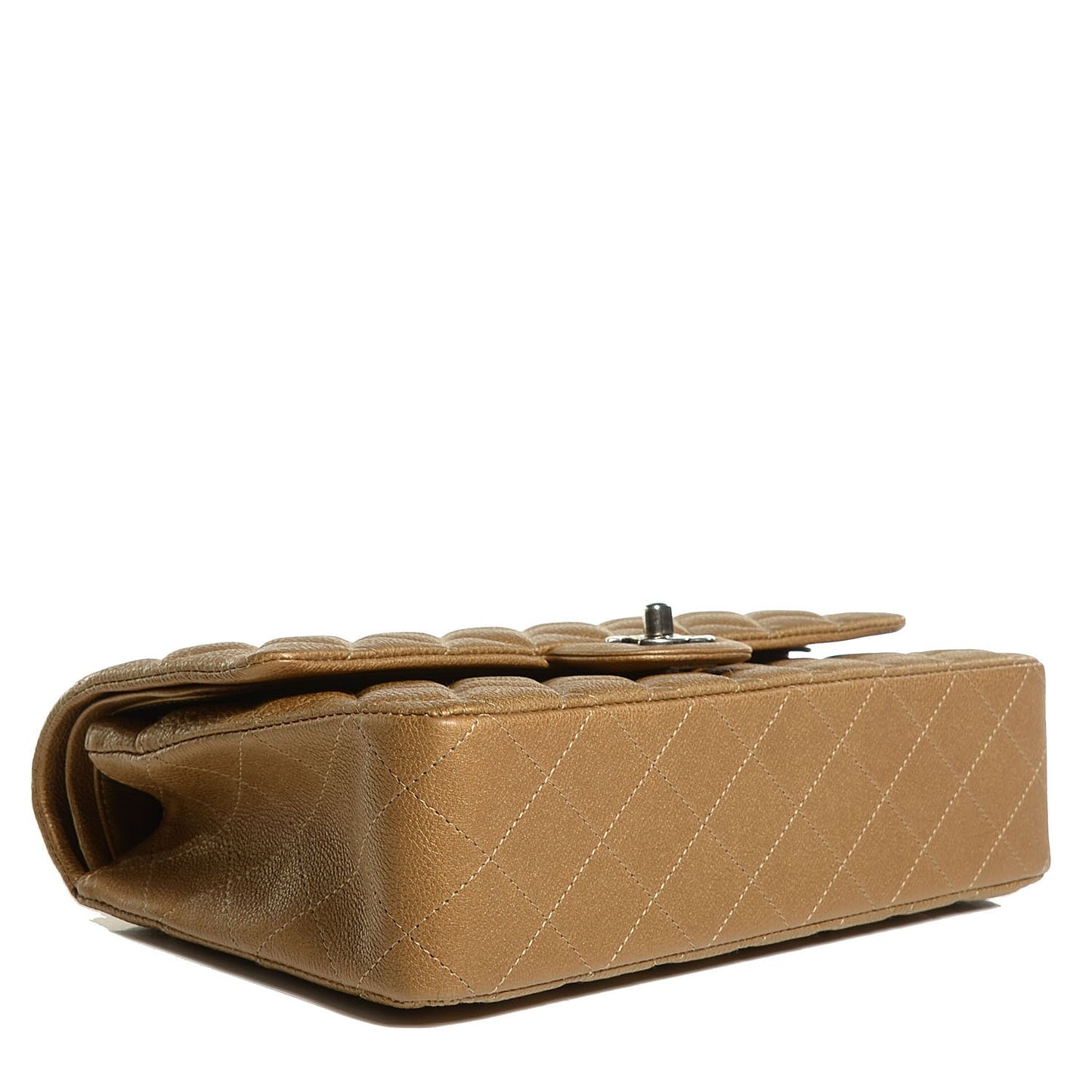 Metallic Calfskin Quilted Medium Double Flap Dark Gold