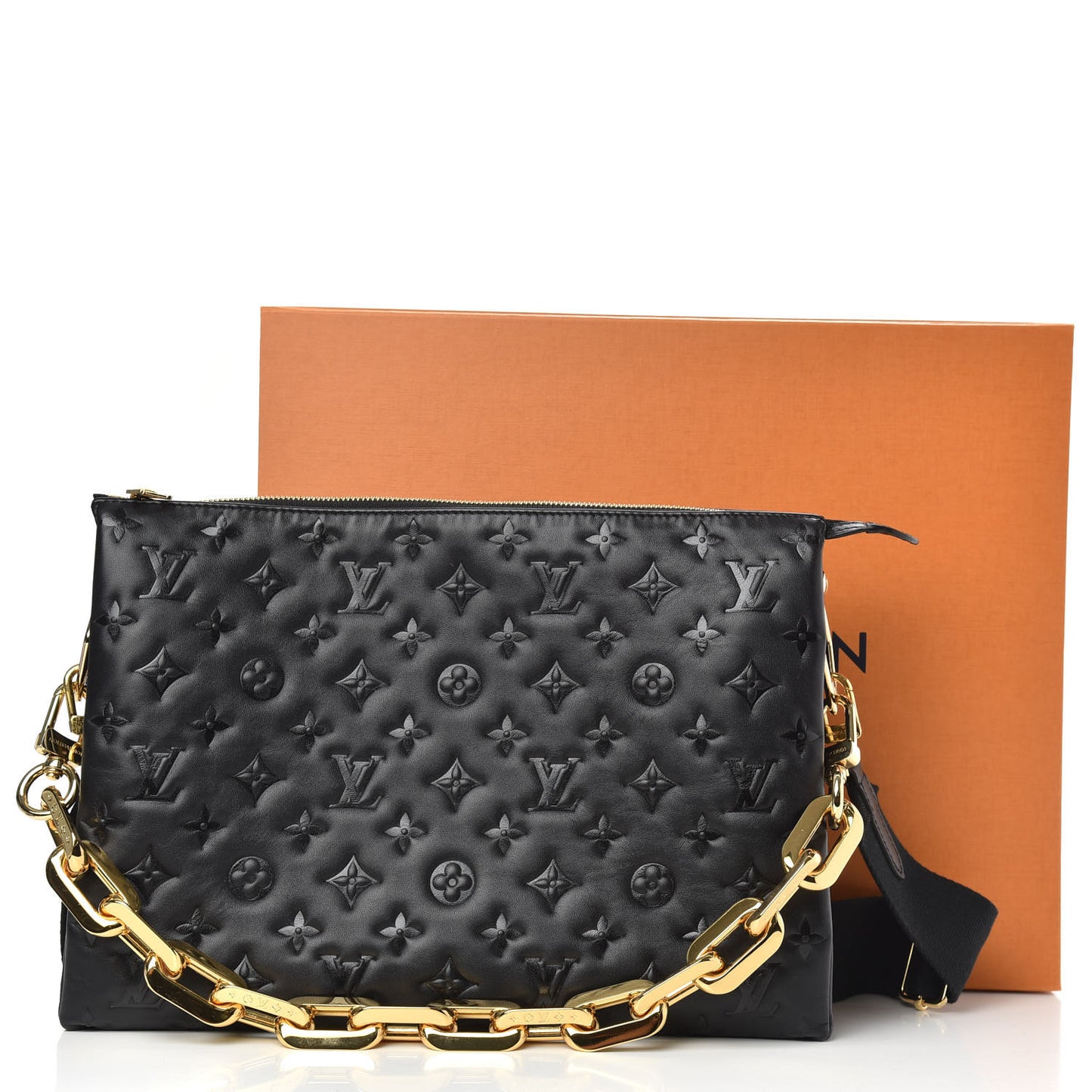 Lambskin Embossed Monogram Coussin MM Black