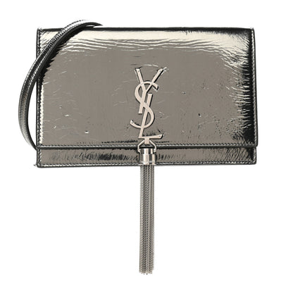 Saint Laurent Metallic Crackled Calfskin Kate Monogram Tassel Chain Wallet Argento 1 of 11