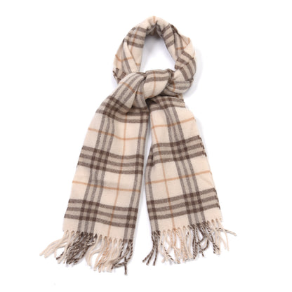 Burberry Lambswool Check Fringe Scarf Beige 1 of 4