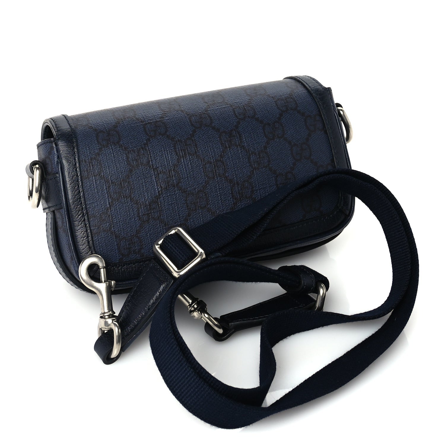 Gucci GG Supreme Monogram Web Mini Ophidia Flap Shoulder Bag  Navy 3 of 9