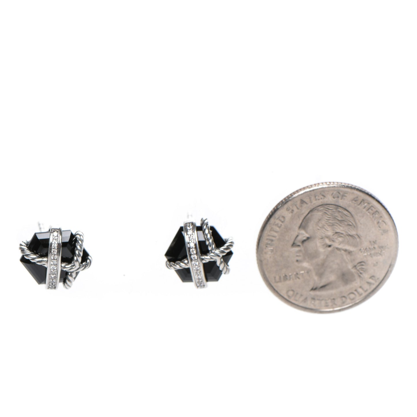 Sterling Silver Diamond Black Onyx 11mm Cable Wrap Earrings