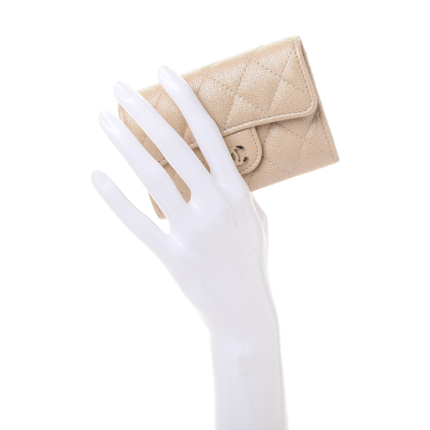 Chanel Iridescent Caviar Quilted Flap Card Holder Beige 2 of 12