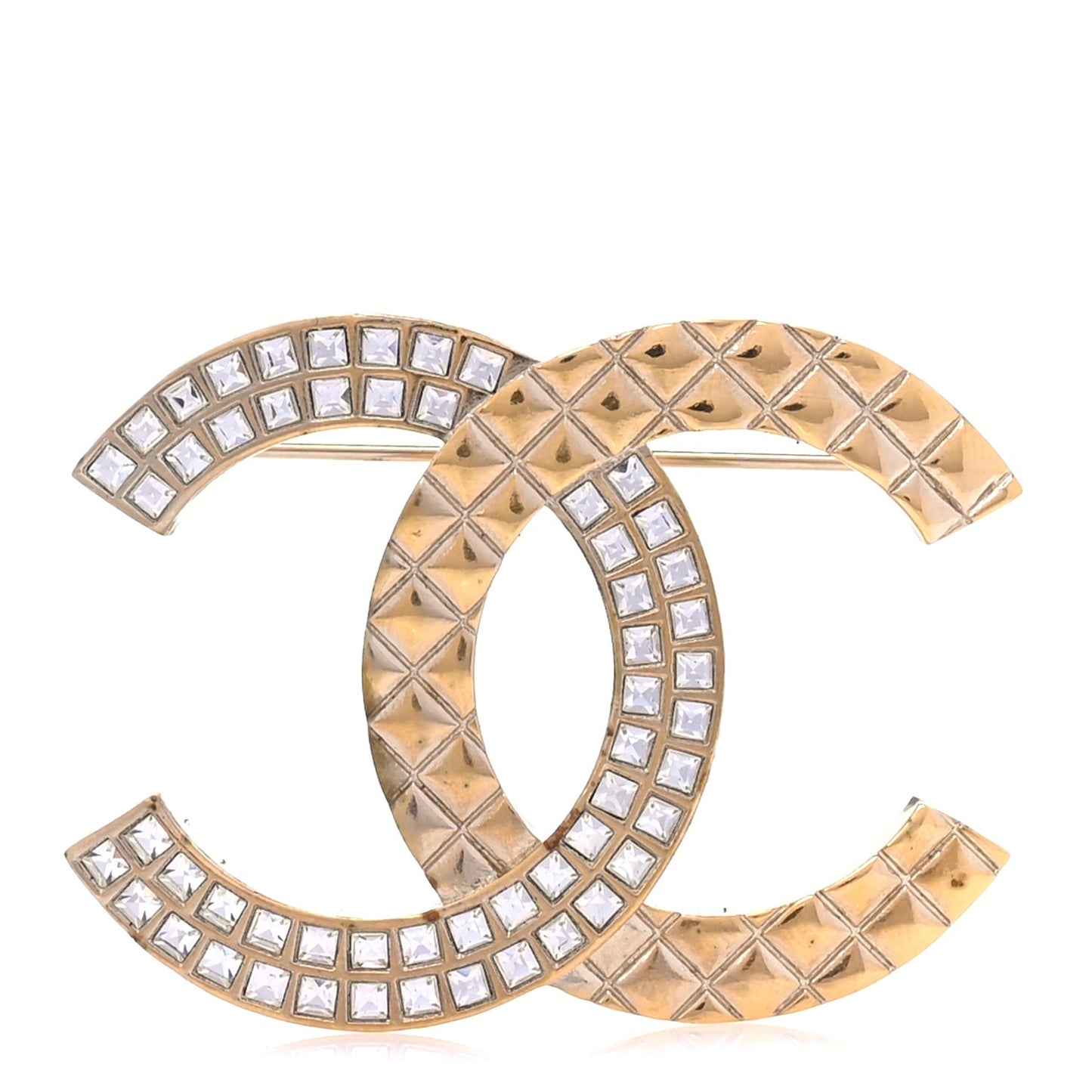 Baguette Crystal Quilted CC Brooch  Gold