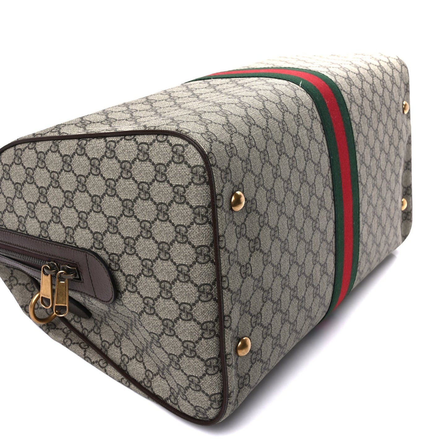 GG Supreme Monogram Textured Dollar Calfskin Web Large Savoy Duffle Bag Beige Ebony New Acero