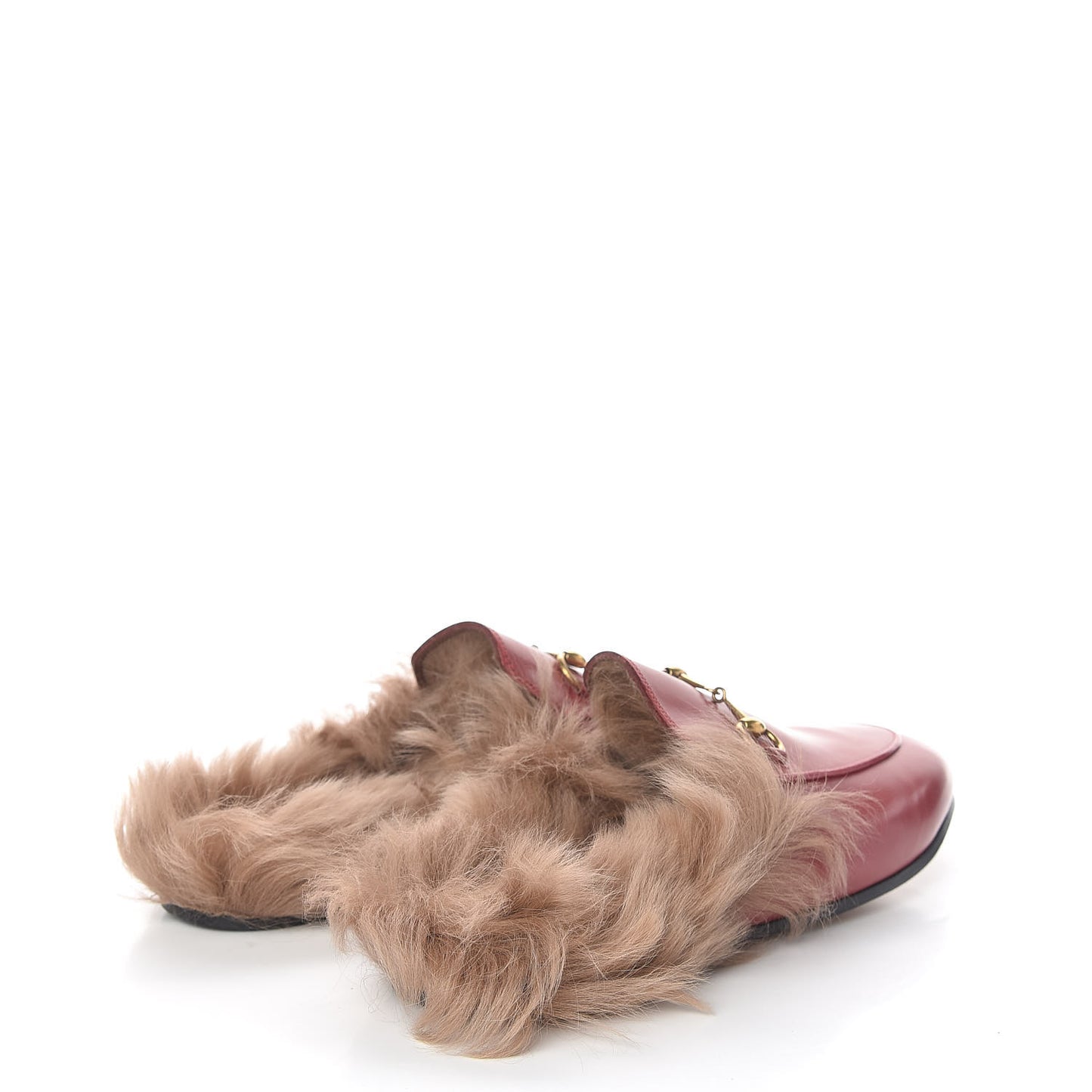 Betis Glamour Calfskin Fur Womens Princetown Slippers 39.5 Hibiscus Red Naturale