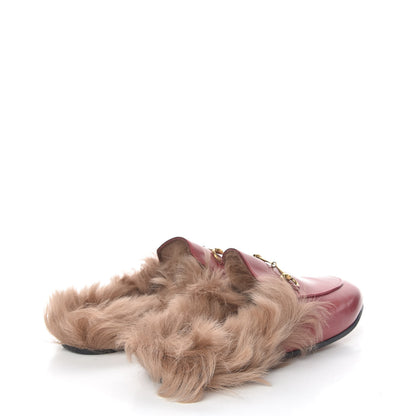 Gucci Betis Glamour Calfskin Fur Womens Princetown Slippers 39.5 Hibiscus Red Naturale 4 of 9