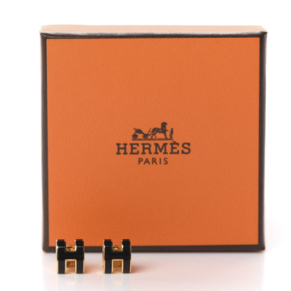 Hermes Gold Lacquered Pop H Earrings Black 5 of 5