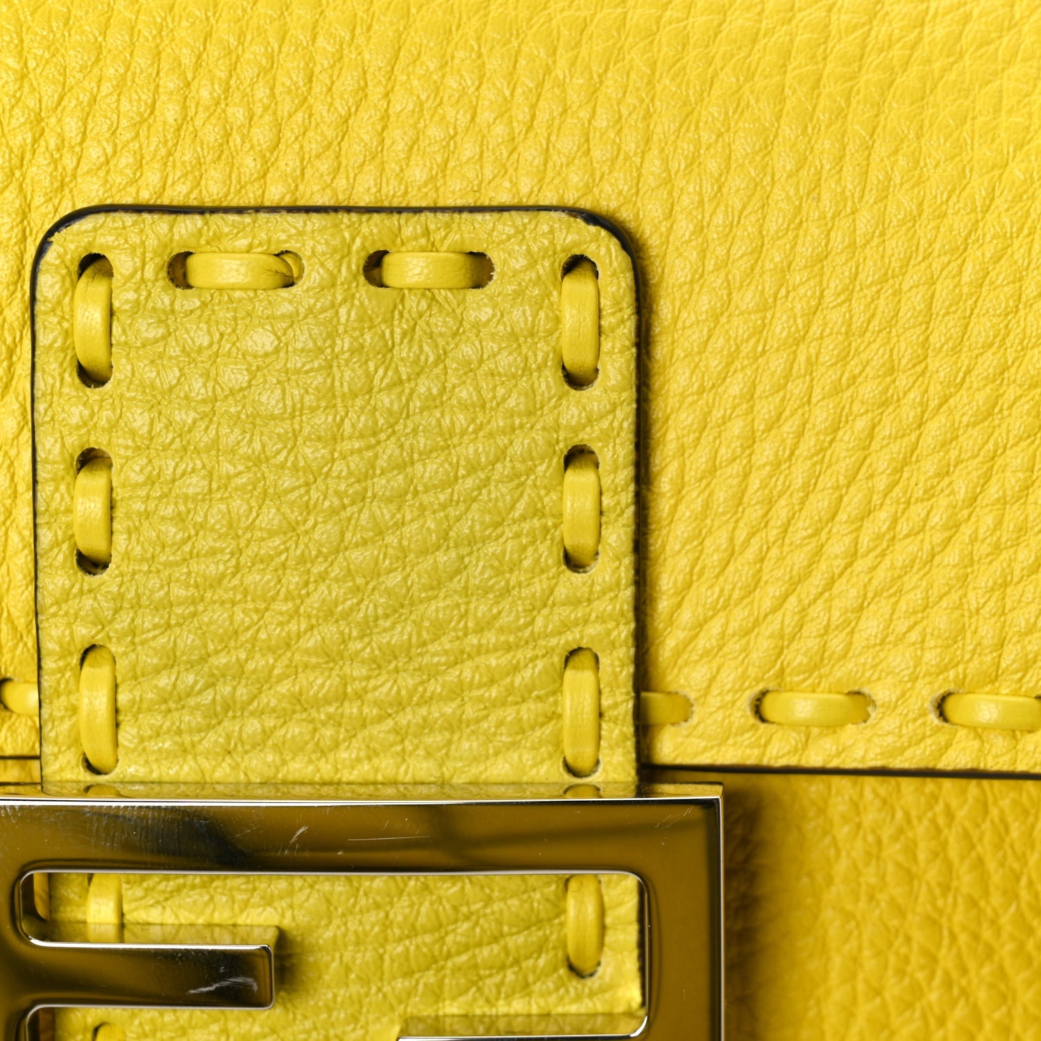 Fendi Cuoio Roma Sellerissima Nappa Sintetica Tape Stitch Mini Baguette Acid Yellow 6 of 8
