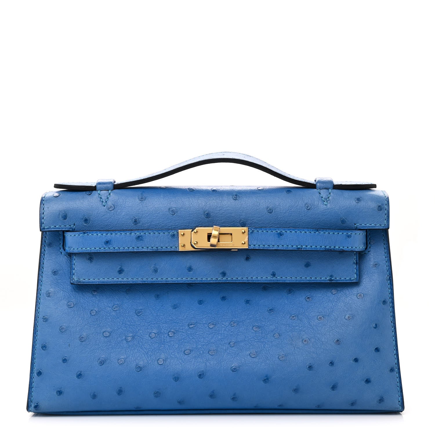 Hermes Ostrich Kelly Pochette Clutch Bleuet 1 of 14