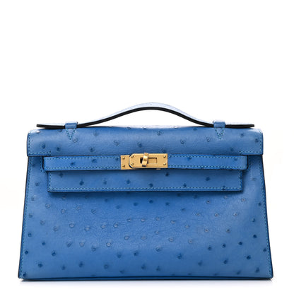 Hermes Ostrich Kelly Pochette Clutch Bleuet 1 of 14