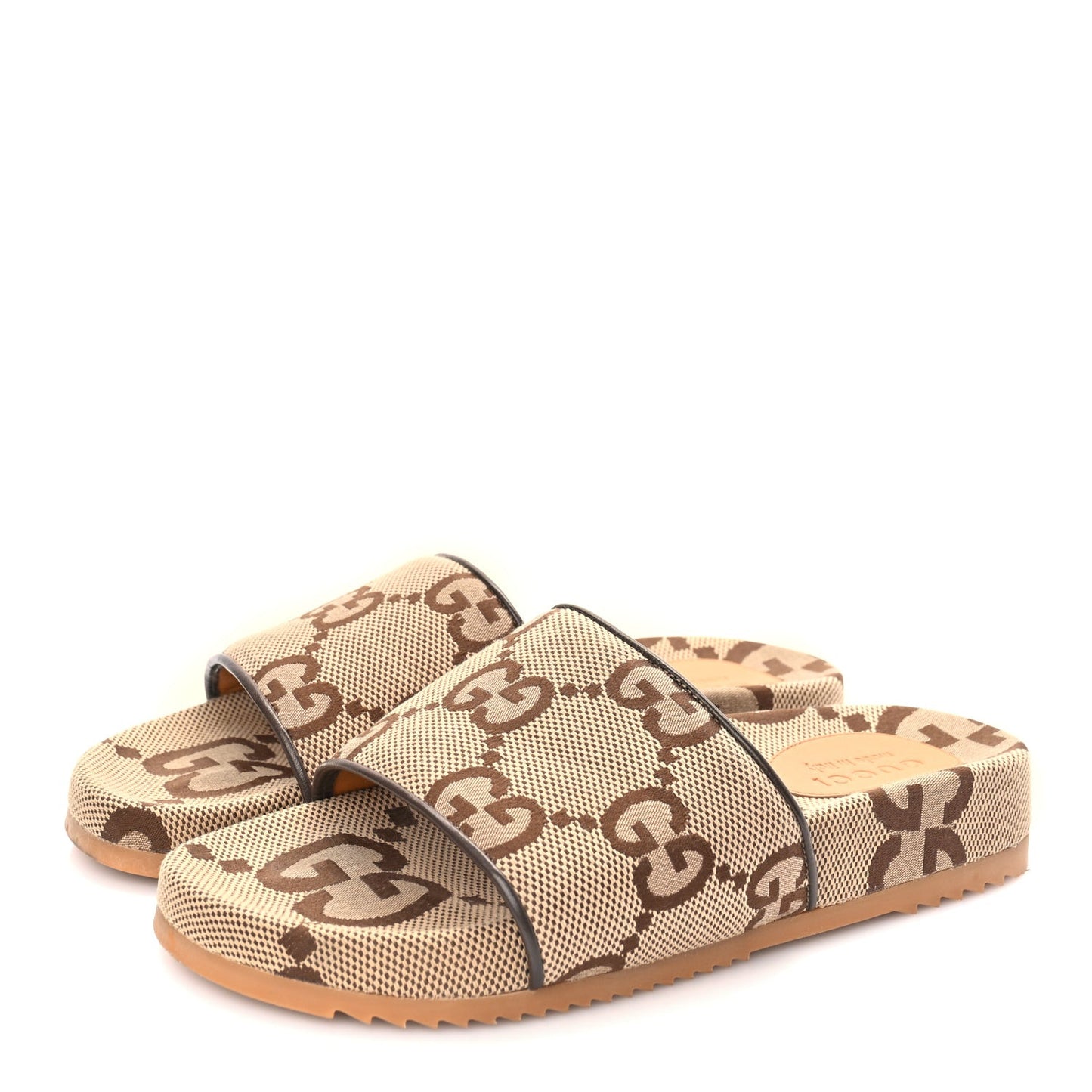 Monogram Jumbo GG Mens Slide Sandals 40 Camel Ebony