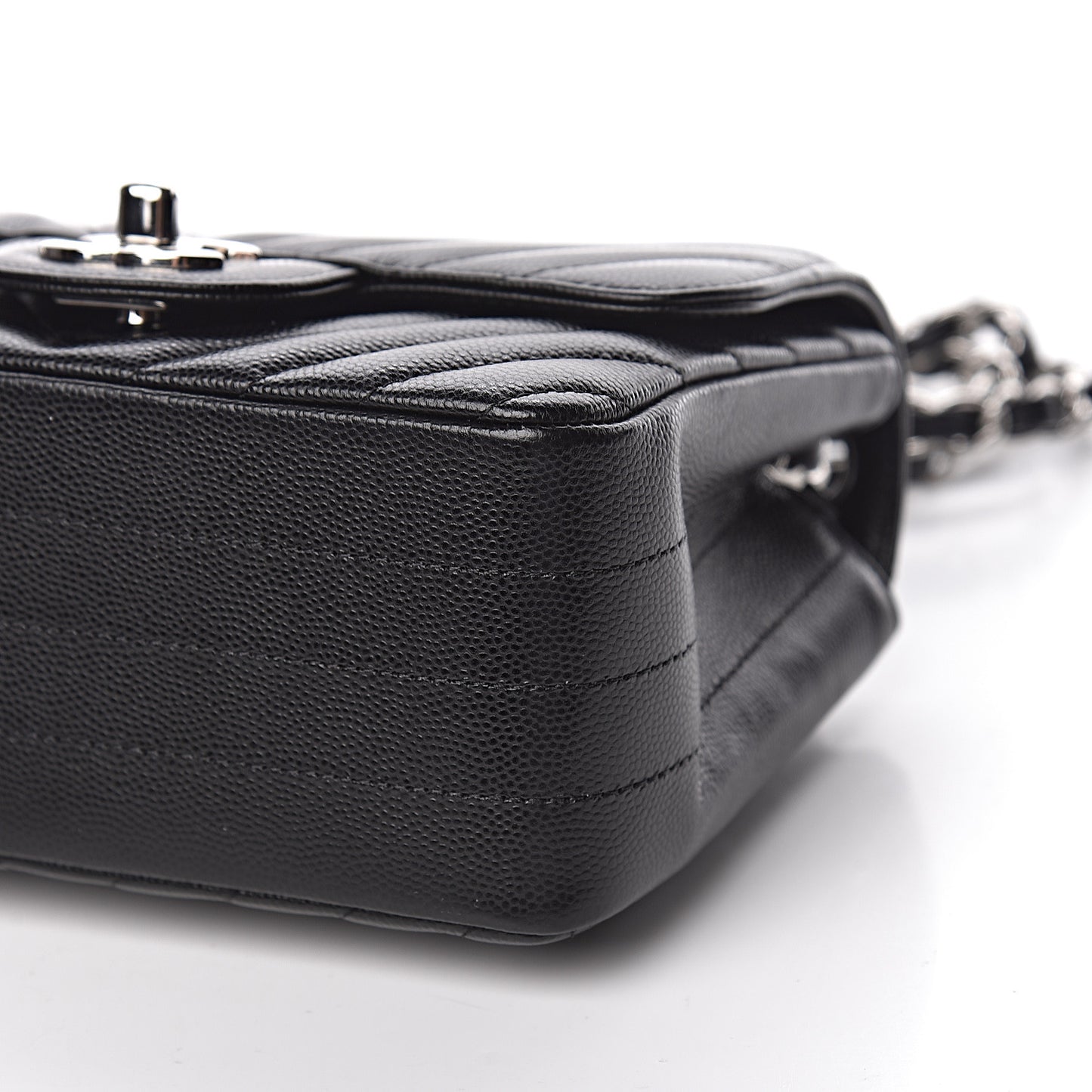 Caviar Chevron Quilted Mini Square Flap Black