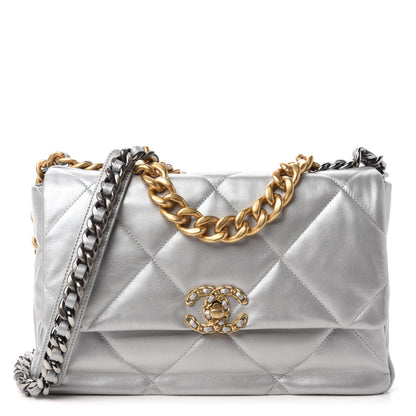 Chanel Metallic Goatskin Quilted Large Chanel 19 Flap Silver 1 of 10