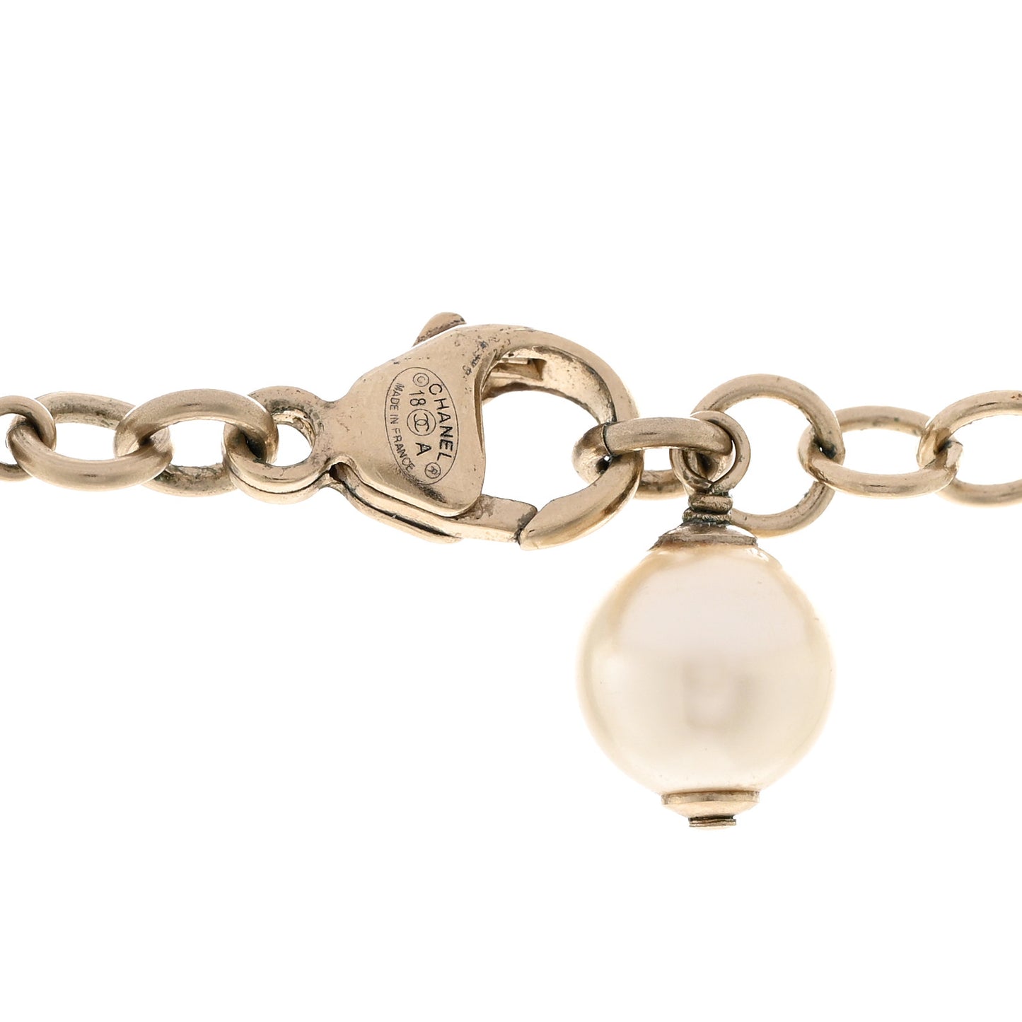 Pearl Crystal CC Braided Chain Long Necklace Light Gold