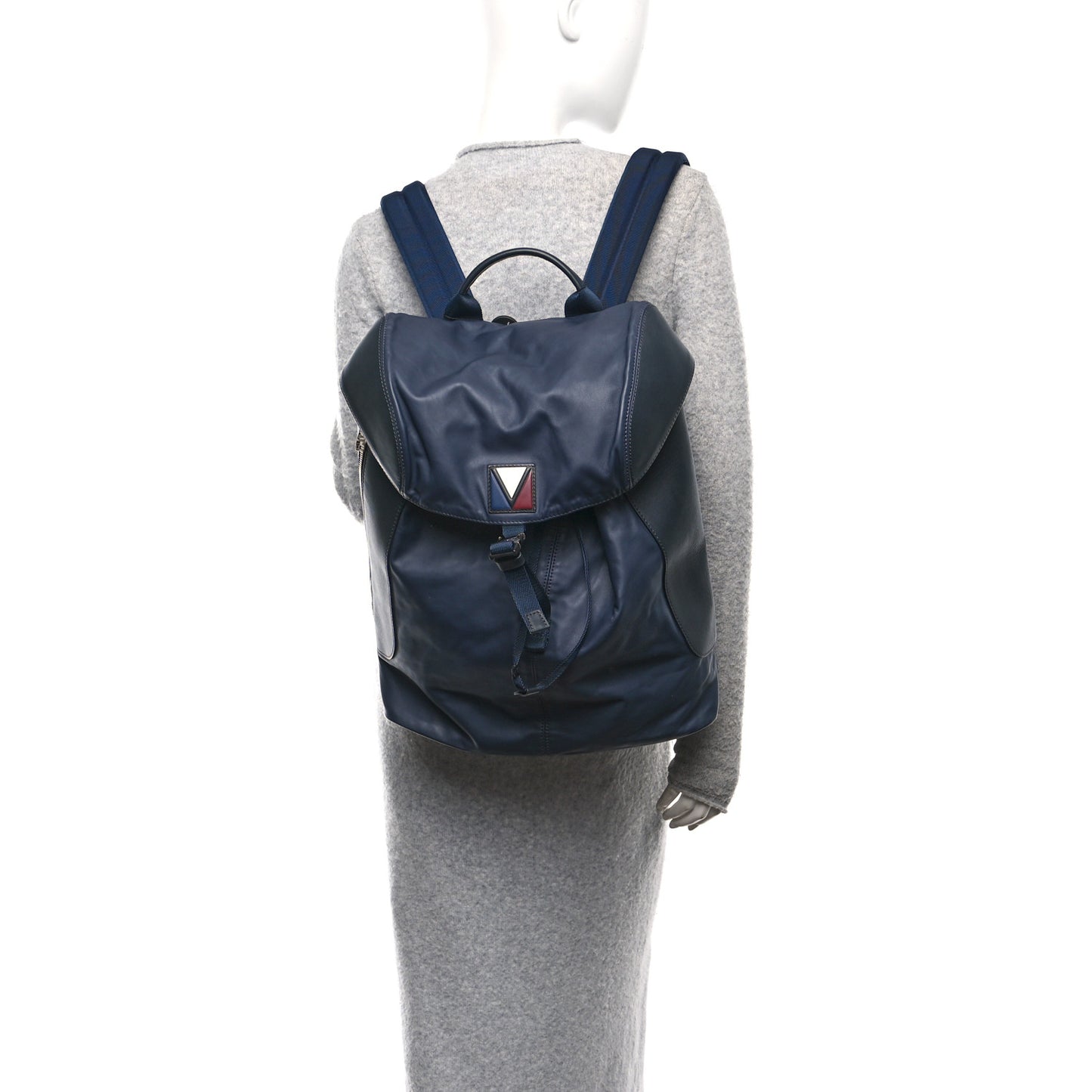 Calfskin Nylon V Line Pulse Backpack Navy