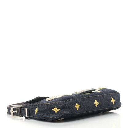 Fendi Denim Embroidered Baguette Blue Multicolor 4 of 12