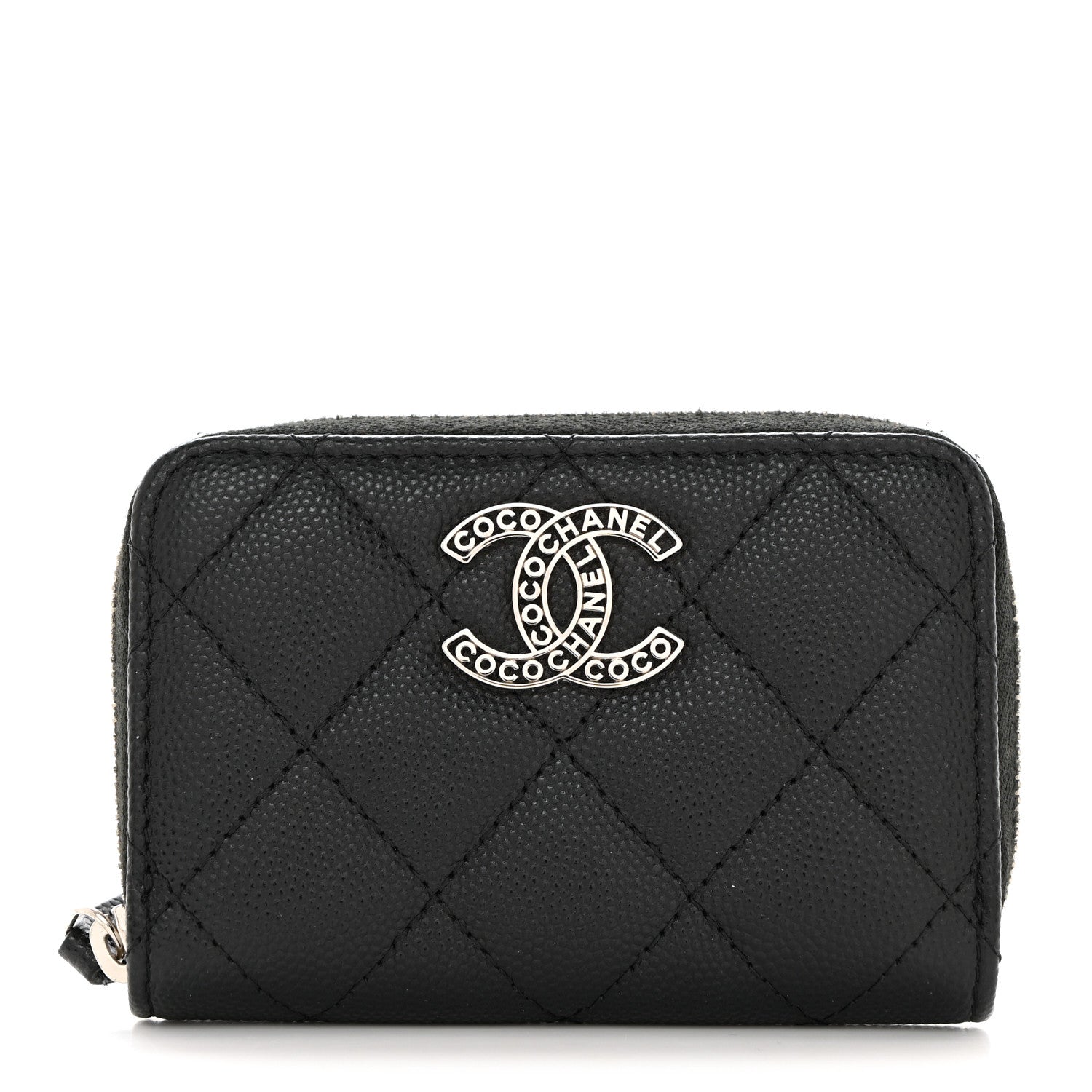Chanel Caviar Quilted Coco Chanel Logo CC Zip Coin Purse Black 1 of 8