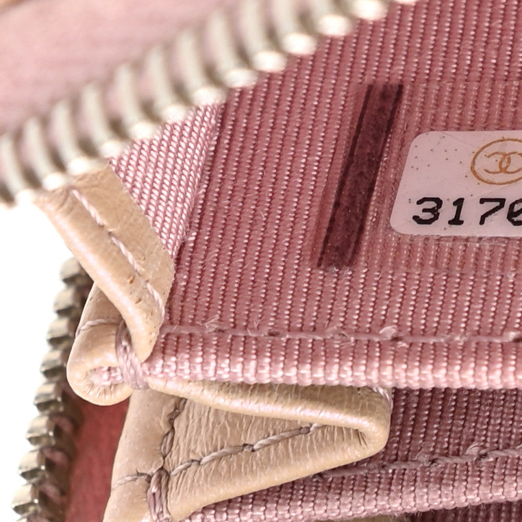 Iridescent Calfskin Quilted Zip Coin Purse Wallet Pink