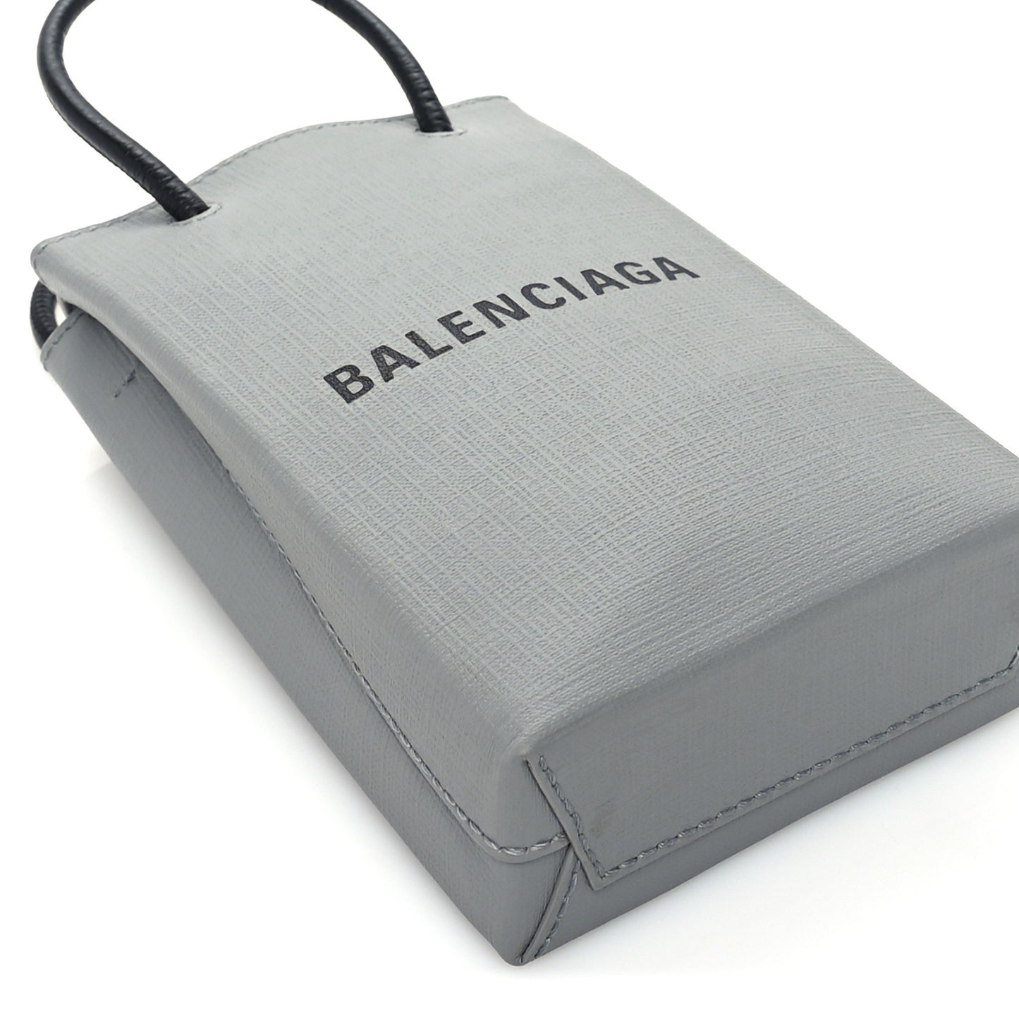 Squared Calfskin Logo Shopping Phone Holder Bag Balenciaga Grey