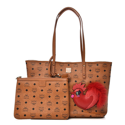 MCM Visetos Medium Rooster Anya Top Zip Shopper Tote Cognac 1 of 11