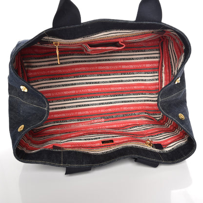 Prada Denim Logo Tote Blue Rosso 5 of 7