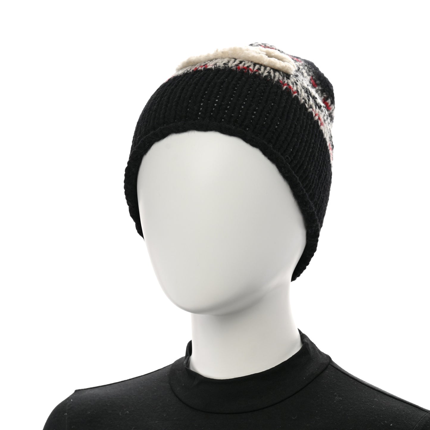Wool Shearling CC Beanie Hat Black Multicolor