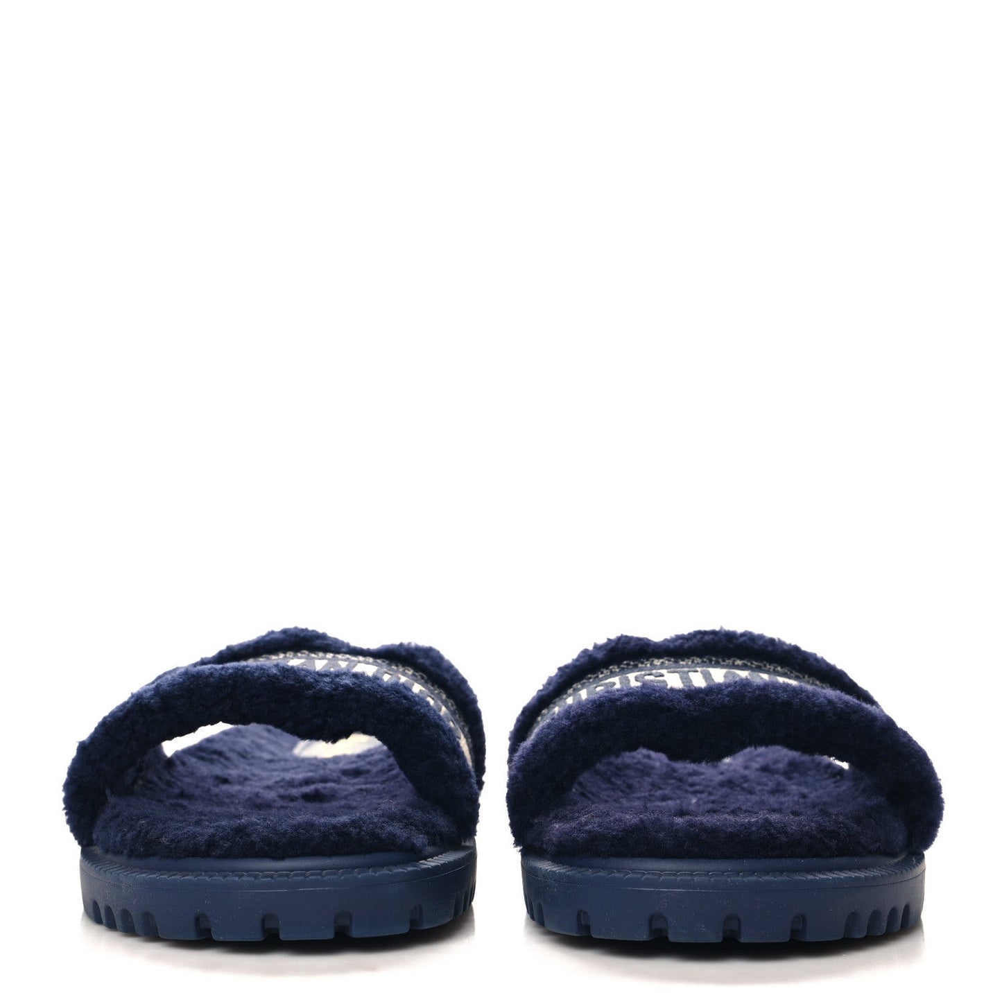 Shearling Canvas Lurex Embroidered Dway 10mm Slide Sandals 41 Navy Natural