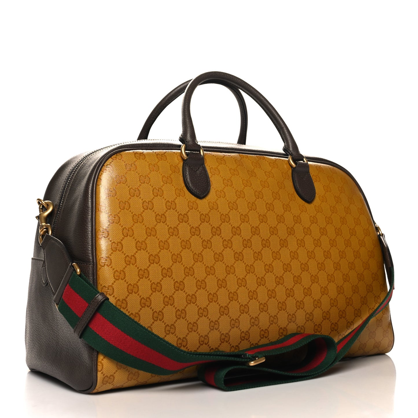 X ADIDAS Crystal Vintage Monogram Textured Dollar Calfskin Web Trefoil Logo Large Duffle Bag Mid Natural Nut Off White New Acero