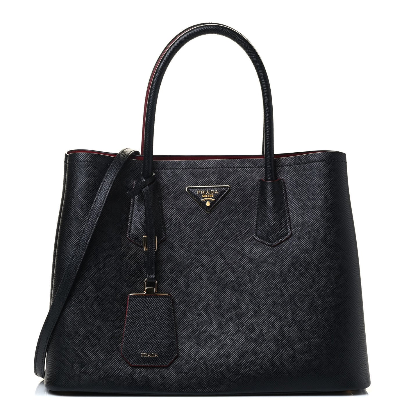 Saffiano Cuir Small Double Bag Black Fuoco