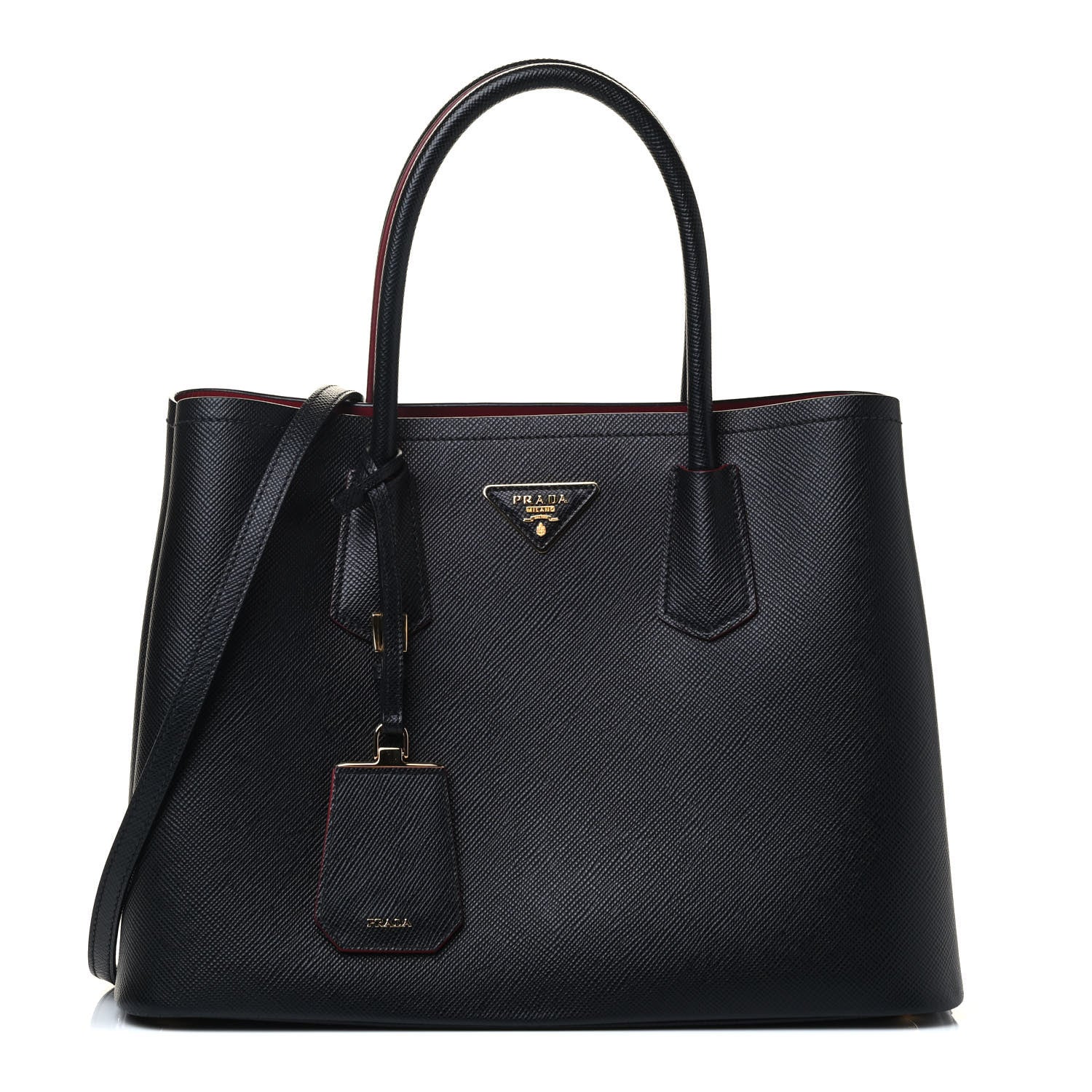 Prada Saffiano Cuir Small Double Bag Black Fuoco 1 of 4